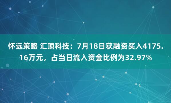 怀远策略 汇顶科技：7月18日获融资买入4175.16万元，占当日流入资金比例为32.97%